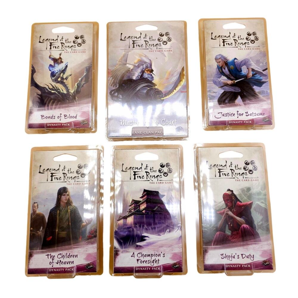 FFG Legend Of The Five Rings Set Of 5 Dynasty Packs & Crane Clan Pack Sealed NIB